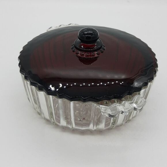 Candy Bowl Dish ruby red clear bottom with red top vintage - Picture 2 of 8